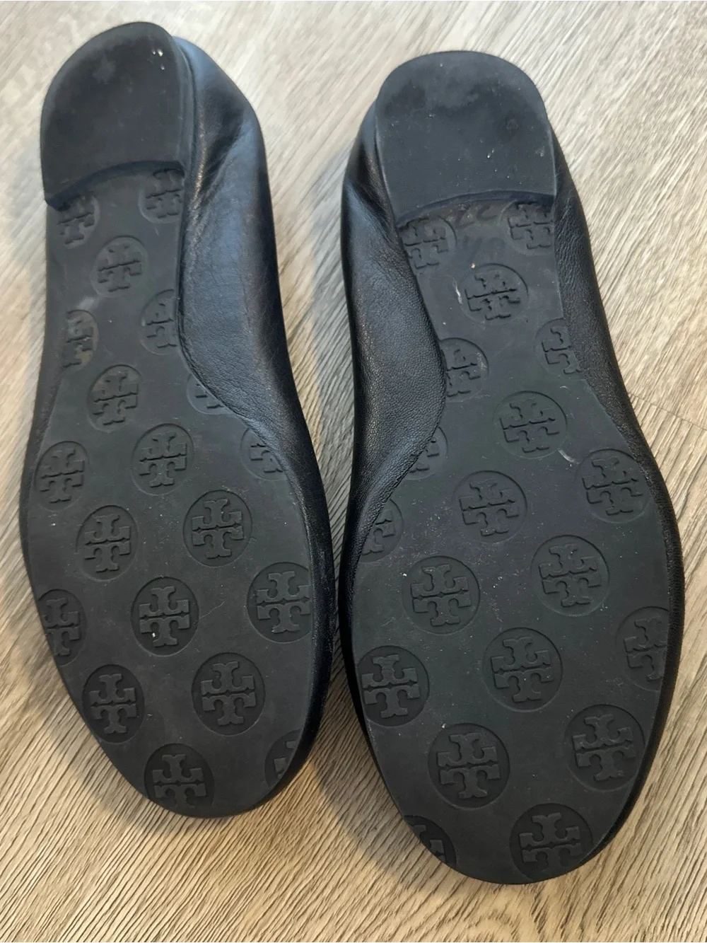Tory Burch Black Leather Ballet Flats with Gold Medallion